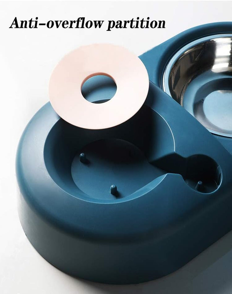 Dog Cat Food Bowls，Double Dog Bowls for Small Dogs，Automatic Drinking Water,Detachable and Stable Separation Design，Suitable for Cats/Small Dogs(White)