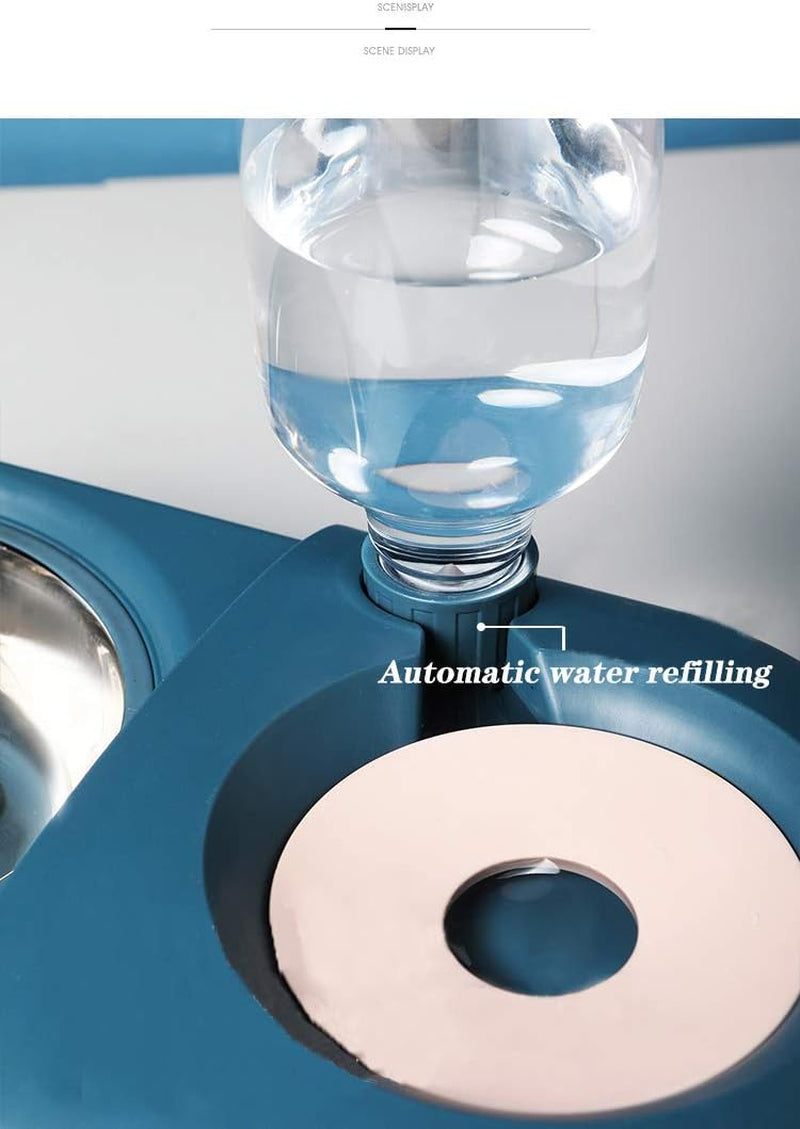 Dog Cat Food Bowls，Double Dog Bowls for Small Dogs，Automatic Drinking Water,Detachable and Stable Separation Design，Suitable for Cats/Small Dogs(White)