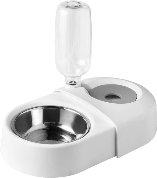 Dog Cat Food Bowls，Double Dog Bowls for Small Dogs，Automatic Drinking Water,Detachable and Stable Separation Design，Suitable for Cats/Small Dogs(White)